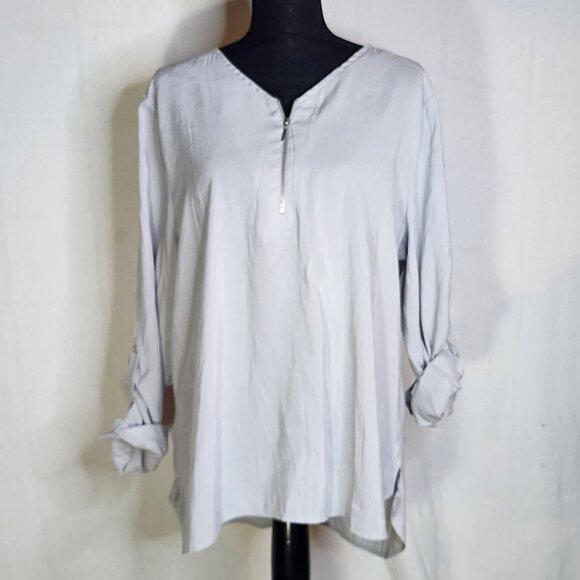 Chico's Gray Quarter Zip Modal Poly Tab Sleeve Pullover Blouse Chico Sz 3 US XL - Picture 1 of 16